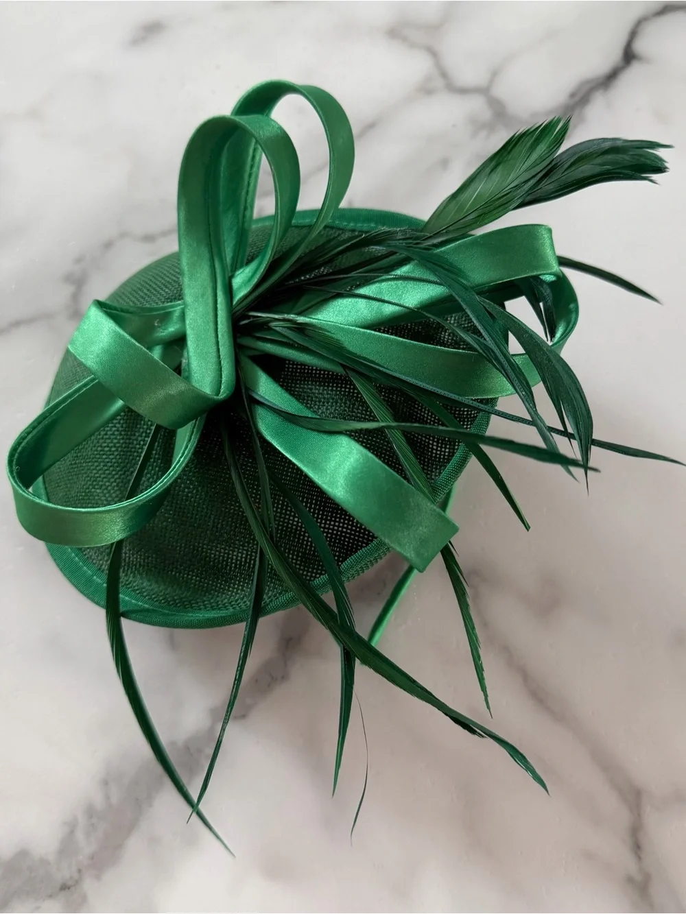 Emerald Green Satin Feather Fascinator Hat